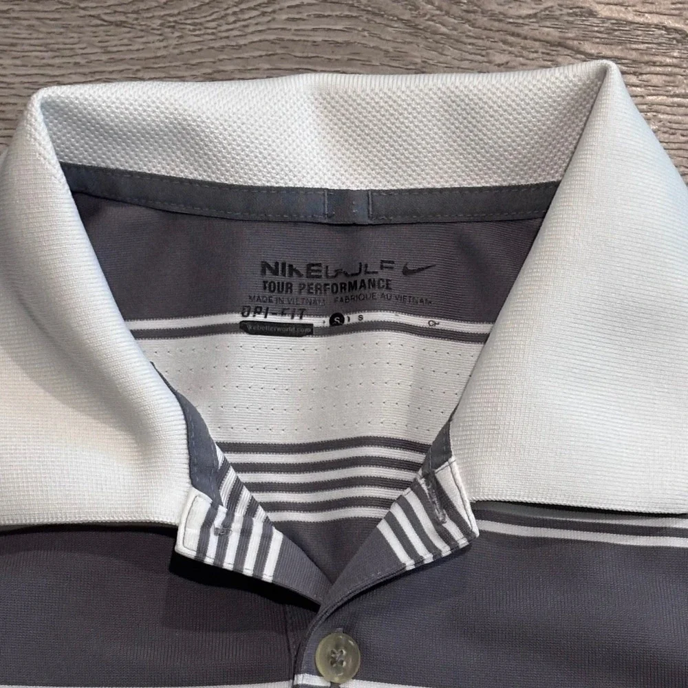 Nike Polo Shirt Mens Small Grey Ryder Cup Medinah Dri-Fit Striped Golf Preppy